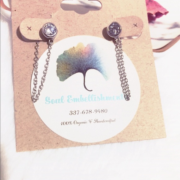 SS 925, CZ Circular Diamond Stone w/Chain Earrings - Picture 6 of 15